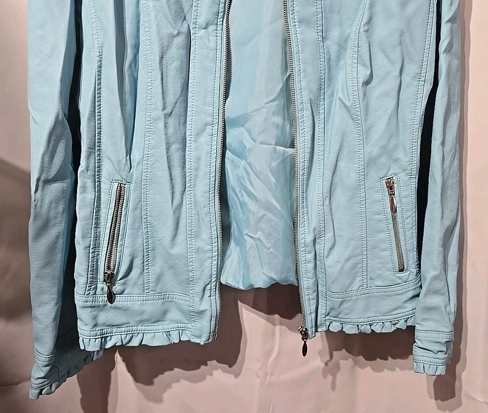 OSO Casuals 蓝色皮革夹克女式 L 码 — 第 4/4 张图片