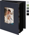 Small 4x6 Photo Album 24 Pockets Linen Cover with Front 24 Pockets, Gray Blue
