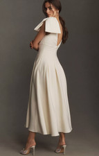 Mac Duggal Bow-Strap V-Neck Crepe Fit & Flare Midi Dress