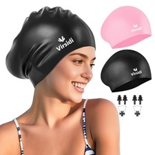 2 Pack Large Swim Caps for Long Hair, Silicone Swimming Cap for Adult Women M...