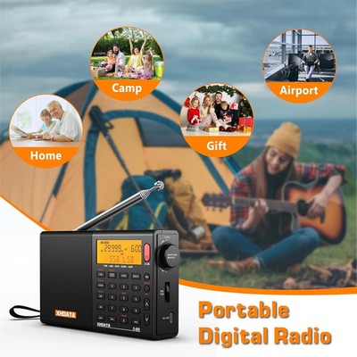 D-808 Portable Digital Radio Black FM AM SW LW Wide FM Air Band w/ free Battery