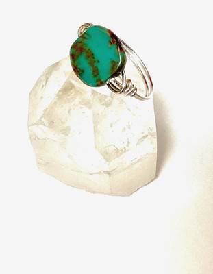 Genuine Turquoise Wire Wrap Ring. Sterling Silver. Sz 7.5