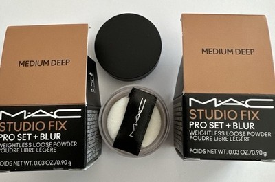 2 X Mini Mac Studio Pro Fix Set+Blur Loose Powder 0.03oz 0.90g Each #Medium Deep