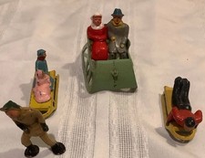 Vntg Barclay Lead Figures Couple In Sleigh 2 Sleds W/ Sledders, 1   Sled Puller  