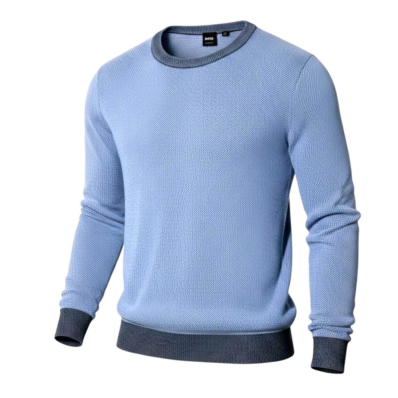 BOSS Hugo Boss Mens (M) Light Blue Cotton/Wool Textured Crew Neck Sweater