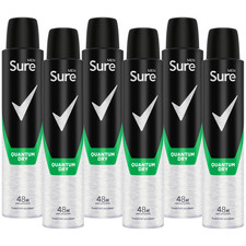 Image of 6 x Sure Men Quantum Dry A/P Deodorant Spray Long Lasting Protection 200ml