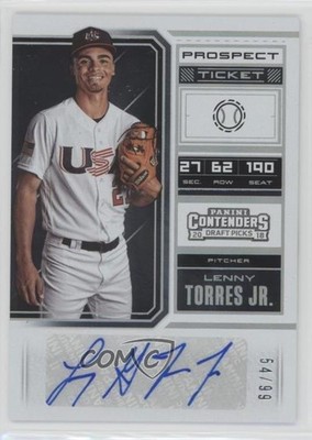 2018 Contenders Draft Picks Prospect Ticket 54/99 Lenny Torres Jr #76 Auto 1kk