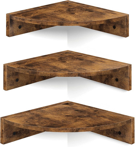 3 Tier Corner Wall Shelves Set Floating Wood Storage With Cord Hole Rustic