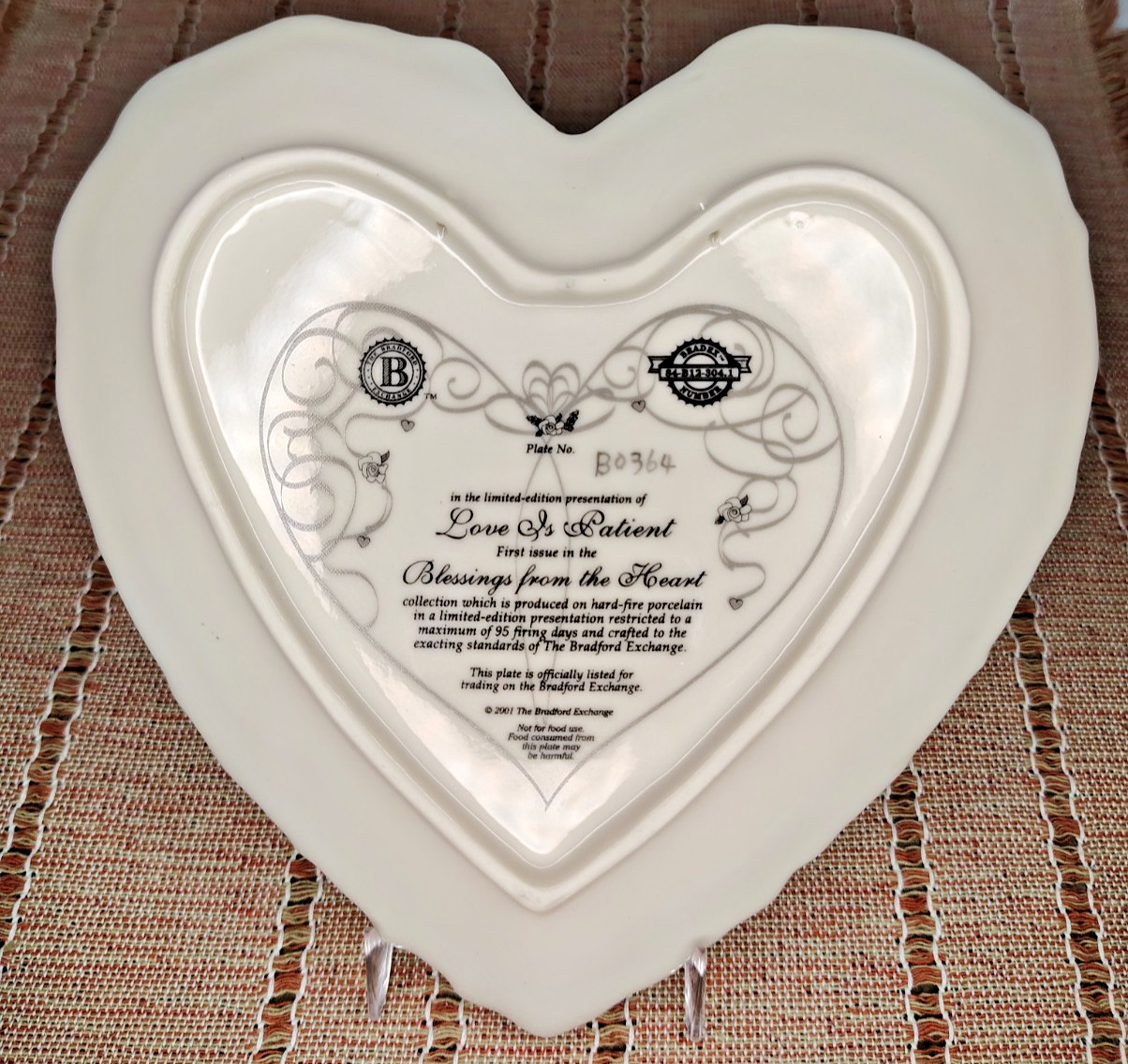 Bradford Exchange Decorative Heart Shape Plate "Love Is Patient" Corinthians COA