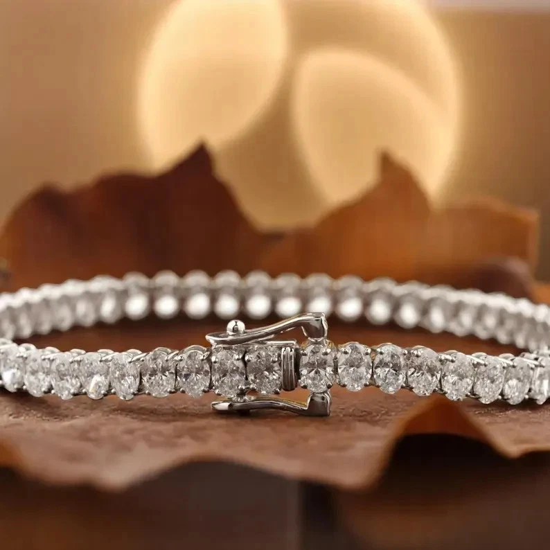 950 Platinum Oval Cut 13Ct Natural Diamond Tennis Bracelet for any occasion - Image 3 of 4