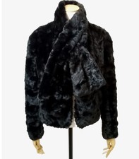 Coast Stylish Faux Fur Jacket Black With Detachable Scarf UK Size 12