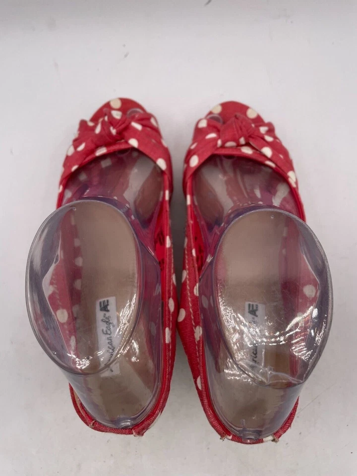 American Eagle Slingback Sandal Women's Sz 7W Red Cotton Polka Dot Wedge Heel - Image 4 of 4