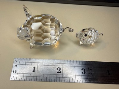 Vintage Swarovski Silver 2 Crystal Figurines. MEDIUM AND SMALL PIG w/ WIRE TAIL