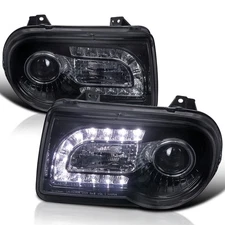 2005-2010 Chrysler 300C Glossy Black Led Strip Projector Headlights