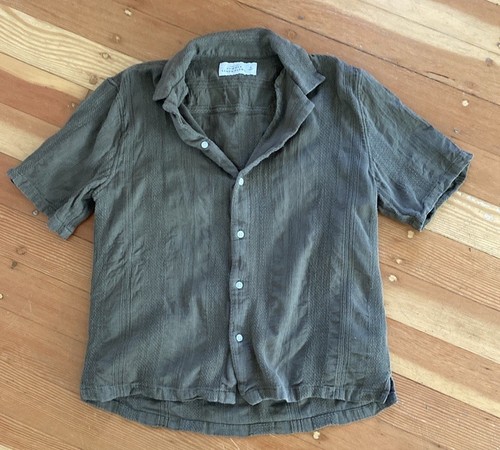 The A&F Summer Linen Blend Short Sleeve Button Down Olive Green Shirt Small