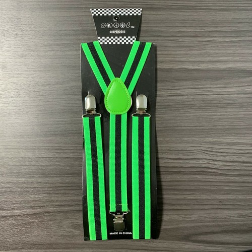 Green Black Vertical Stripe 3 Clips Unisex Adult Suspender for Wedding Tuxedo - Picture 3 of 3
