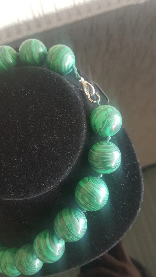 НАСТОЯЩИЙ натуральный камень ручной работы малахит средний бусина ожерелье роскошный подарок - Изображение 3 из 4