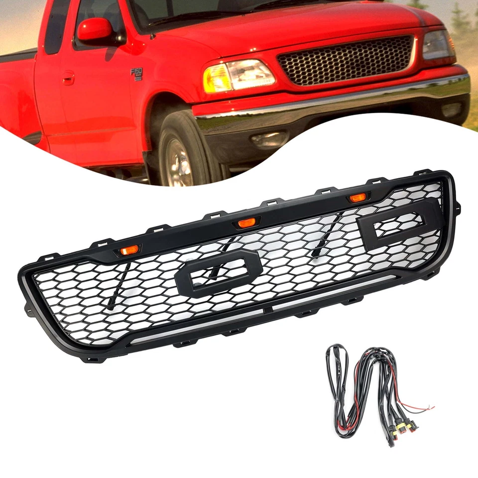 Front Grille For 1999-2003 F150 F-150 Honeycomb Bumper Grill W/Lights & ACCESS Foto 4 de 4