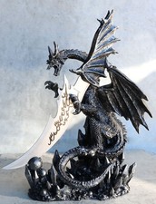 Large Dreamwork Fantasy Obsidian Dragon Statu...
