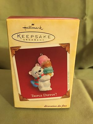 NIB Hallmark Ornament Keepsake Triple Dippin' Polar Bear with Ice Cream Cone