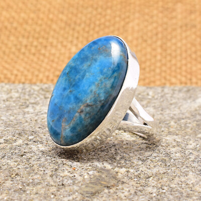 Natural Neon Apatite Handmade Sterling Silver Wedding Ring All Size VV-119