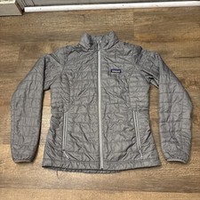 Patagonia Women's Size Small Nano Puff Jacket 84217 Grey Quilted Full Zip Logo
