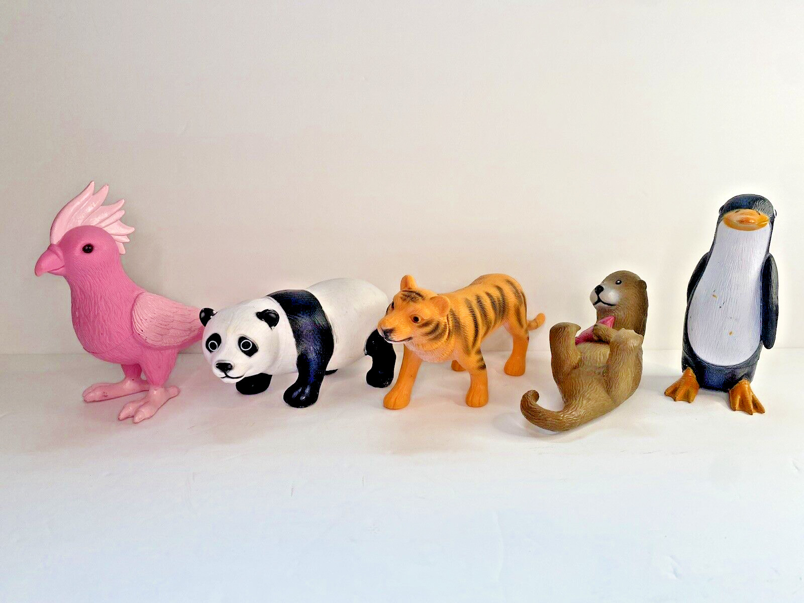 Animal Figure Cake Topper Bird Panda Tiger Otter Penguin ANKYO Lot of 5 Plastic