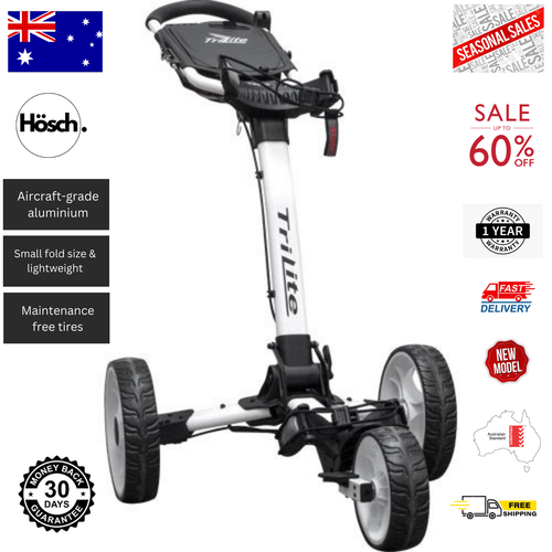 Tri Lite Deluxe Buggy White Golf Push Buggy Golf Cart 3 Wheel Golf Cart