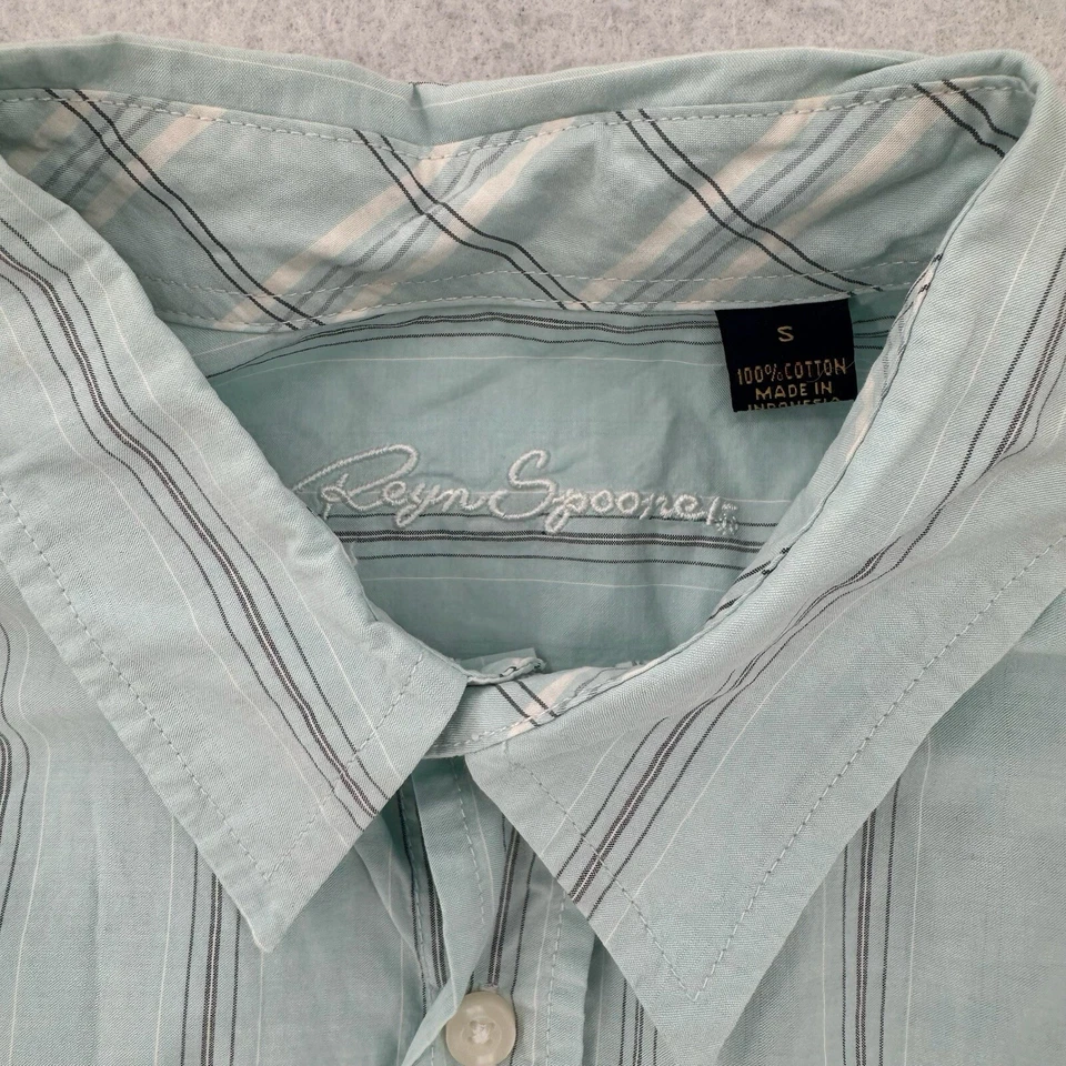 Reyn Spooner Hawaiian Shirt Mens Small Blue Button Up Striped Long Sleeve Cotton - Image 3 of 4