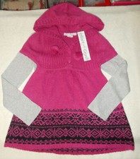 New Girls 2pc Set 7 8 Pink Fairisle Hooded Sweater Long Sleeve Gray Shirt Top