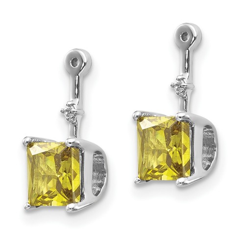 14k White Gold .01ct Diamond and Peridot Square Dangle Drop Earring Jackets - Picture 2 of 6