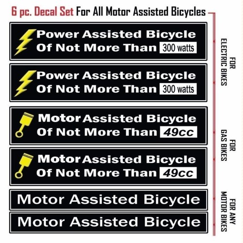 Power Assisted Bicycle Decal Fits Motorized Bicycles, E bikes Decal Kit - Picture 2 of 2