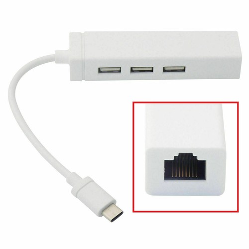 Type-C to 3 port USB HUB Thunderbolt Ethernet Adapter, USB-C to Ethernet RJ45 UK - 第 1/5 張圖片