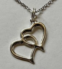 DOUBLE HEART silver plated charm pendant 1/2  3/4 of l" necklace l8"