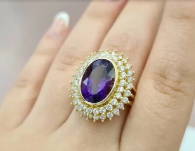 4Ct Oval Cut Lab Created Purple Amethyst Double Halo Ring 14K