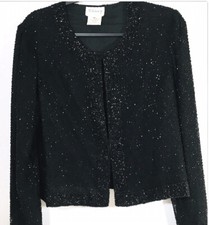 Vtg STENAY Black Beaded Silk Jacket Sz M Evening Sparkly Cover Up