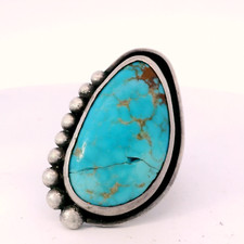Sterling Silver Large Vintage Native American Blue Turquoise Ring