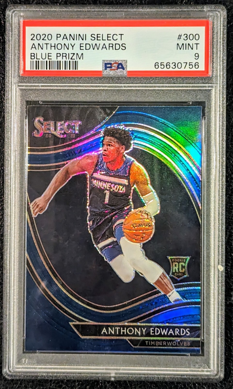 2020 PANINI SELECT COURTSIDE BLUE PRIZM ANTHONY EDWARDS ROOKIE PSA 9 MINT #300