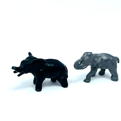 2 Vintage Lead? Elephant Figures - Paint Finish As Found - 1'' High 1 1/2'' Long