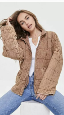 Free People Champagne Diamond Quilted Dolman Jacket XS NWOT Zipper