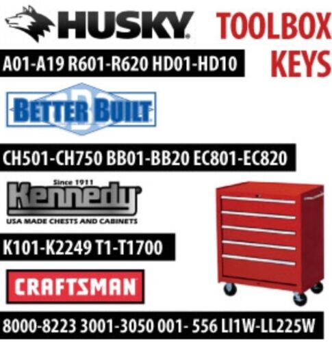 Boîte à outils Husky Kennedy mieux construite clés de remplacement, clés coupées à votre code de verrouillage - Photo 1/1