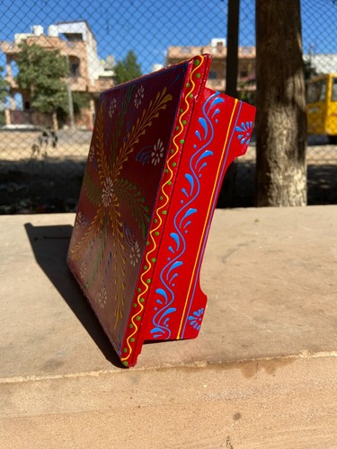 Wooden Indian Chowki Bajot Sitting Stool Rajasthani Handicrafts Festival Gift - Picture 3 of 4