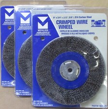 8" INCH CRIMPED WIRE WHEEL FOR BENCH GRINDER, 1/2" OR 5/8" ARBOR - PACK OF 3