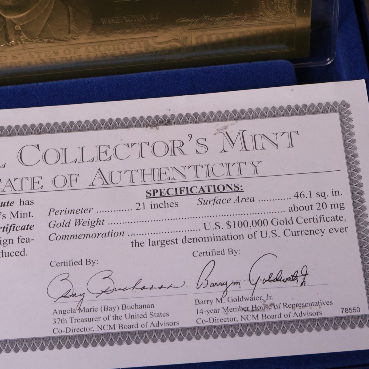 フリーナ アメリカ TeyvatGoods2024　限定カード $100,000 Note 22K Gold Leaf Tribute Certificate Wilson