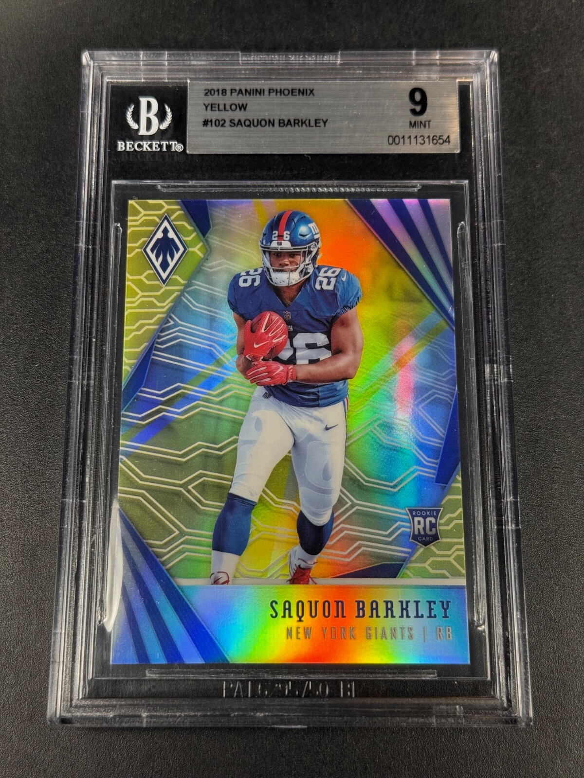 SAQUON BARKLEY 2018 PANINI PHOENIX #102 YELLOW PARALLEL ROOKIE RC /75 BGS 9 NFL