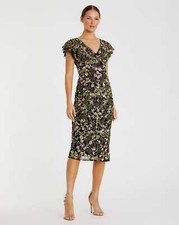Mac Duggal 5722 Beaded Floral Sheath Dress Sz 4 Black Multi $498