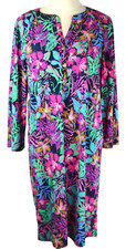 Summer Dress Pappagallo Sz Medium Colorful Navy Pink Floral Tropical Vibrant NWT