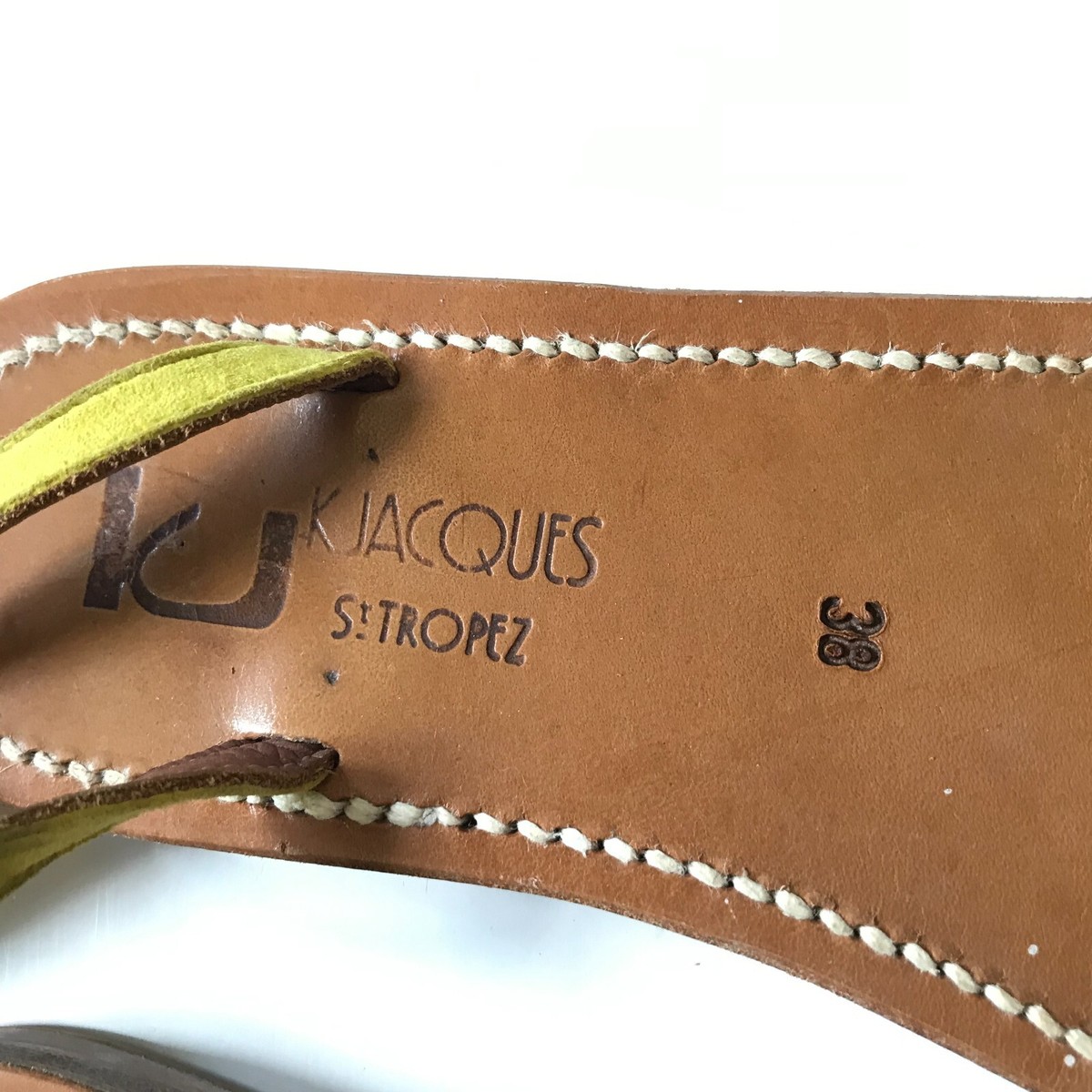 K Jacques Saratoga Sandals Womens 38 8 Yellow Suede Ankle Cuff  