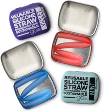 GoSili Reusable Standard 8" Silicone Straw and Travel Case, (4 pack) 4 pack 