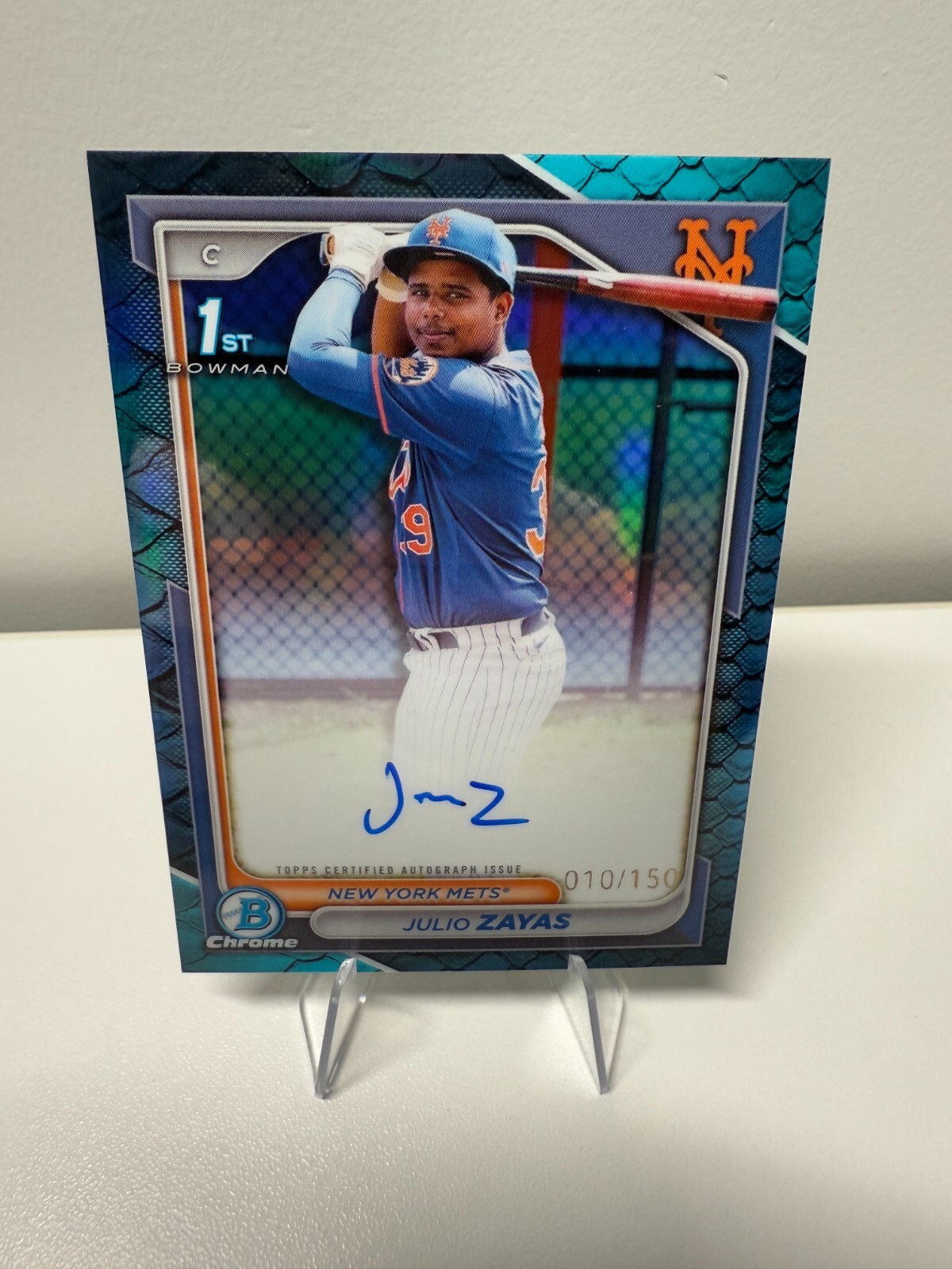 Julio Zayas 2024 Bowman Chrome 1st Blue Reptilian Refractor Auto /150 #CPA-JZ